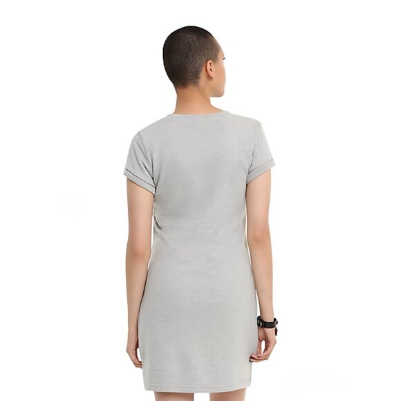 Almost Famous ✦ Grey Sweatshirt Dress ✦ Lace-Up Neckline + Distressed Details L - Picture 2 of 4
